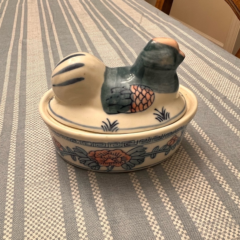 Pink and Green Chinoiserie Hen on Nest